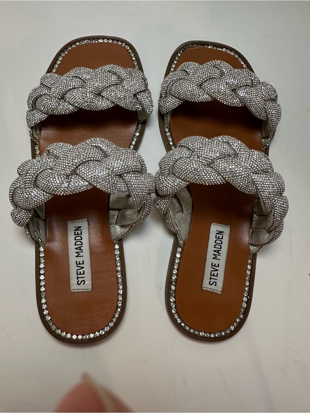 Steve Madden Silver Braided Crystal Slide Sandals